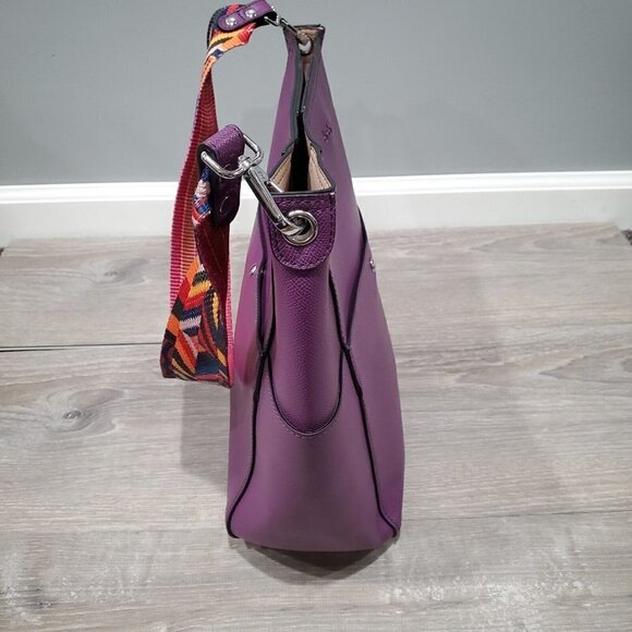 BROMEN Purse Large Bucket Bag Hobo Vegan Leather Handbag Purple Colored Strap - Picture 9 of 16